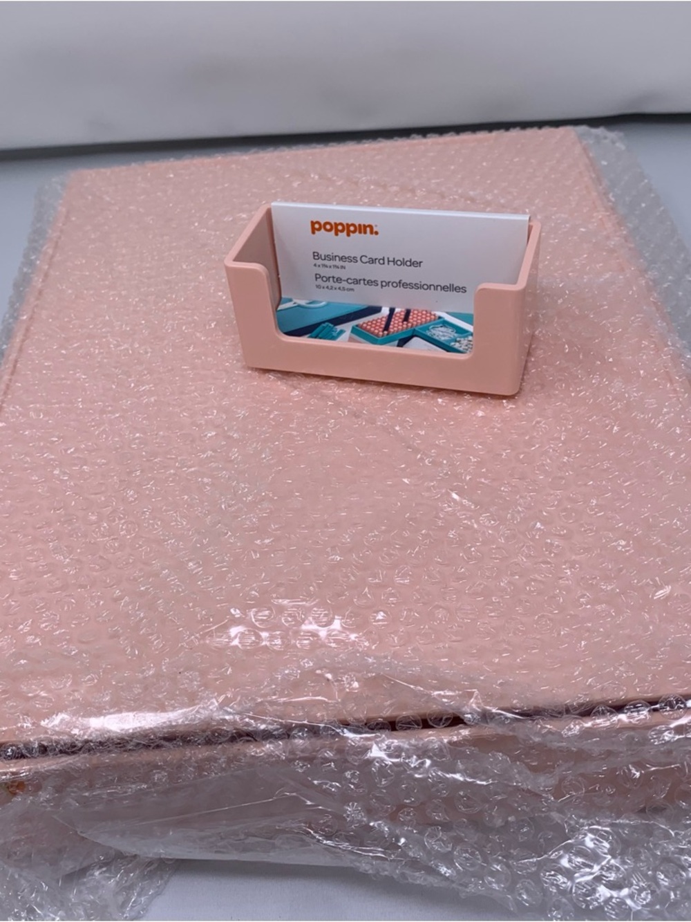 NEW Poppin Blush Front Load 2 Letter Trays and Business Card Holder -